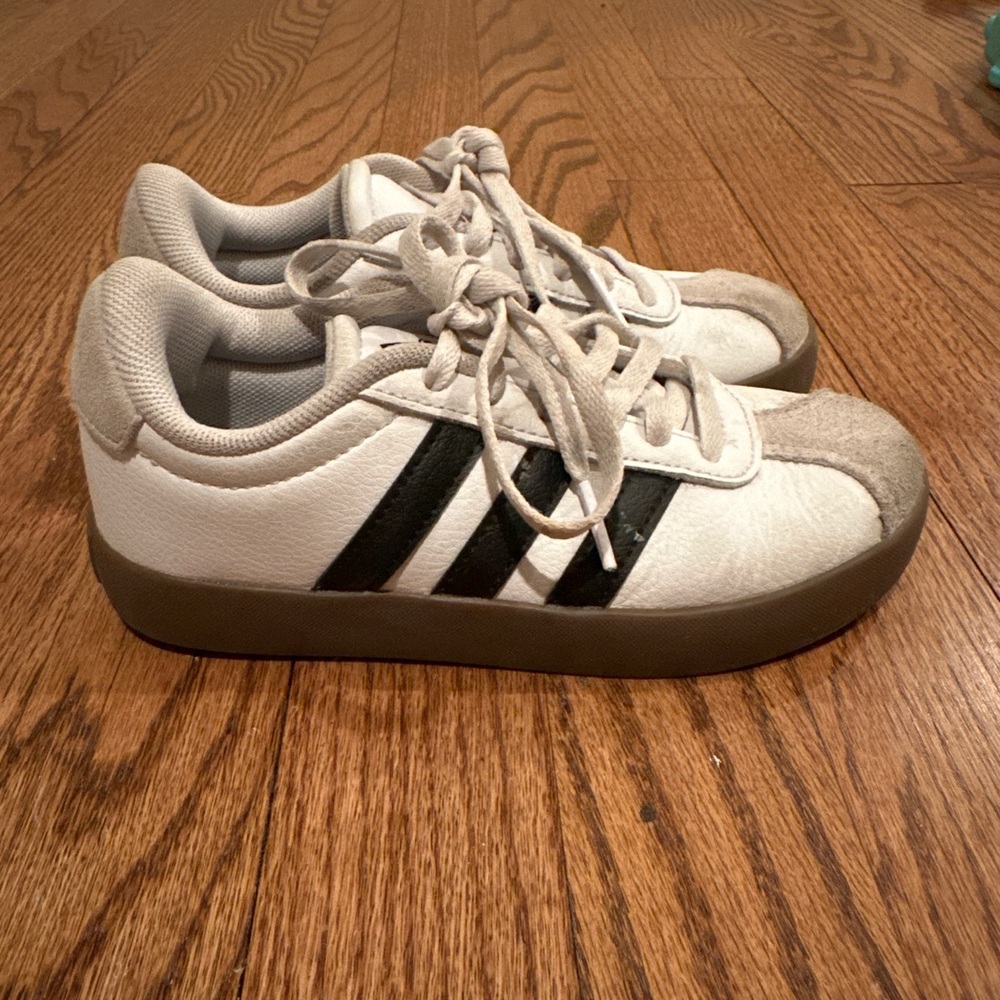 adidas Kids White and Black Three-Stripe Sneakers